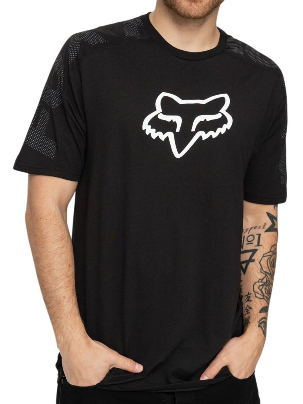 FOX RACING Black Divide Tech Tee Moisture Wicking MTB Trail Riding Shirt size L